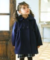 子供服 女の子 リボン 襟つき ダブルボタン 微起毛コート ネイビー(06) モデル画像1