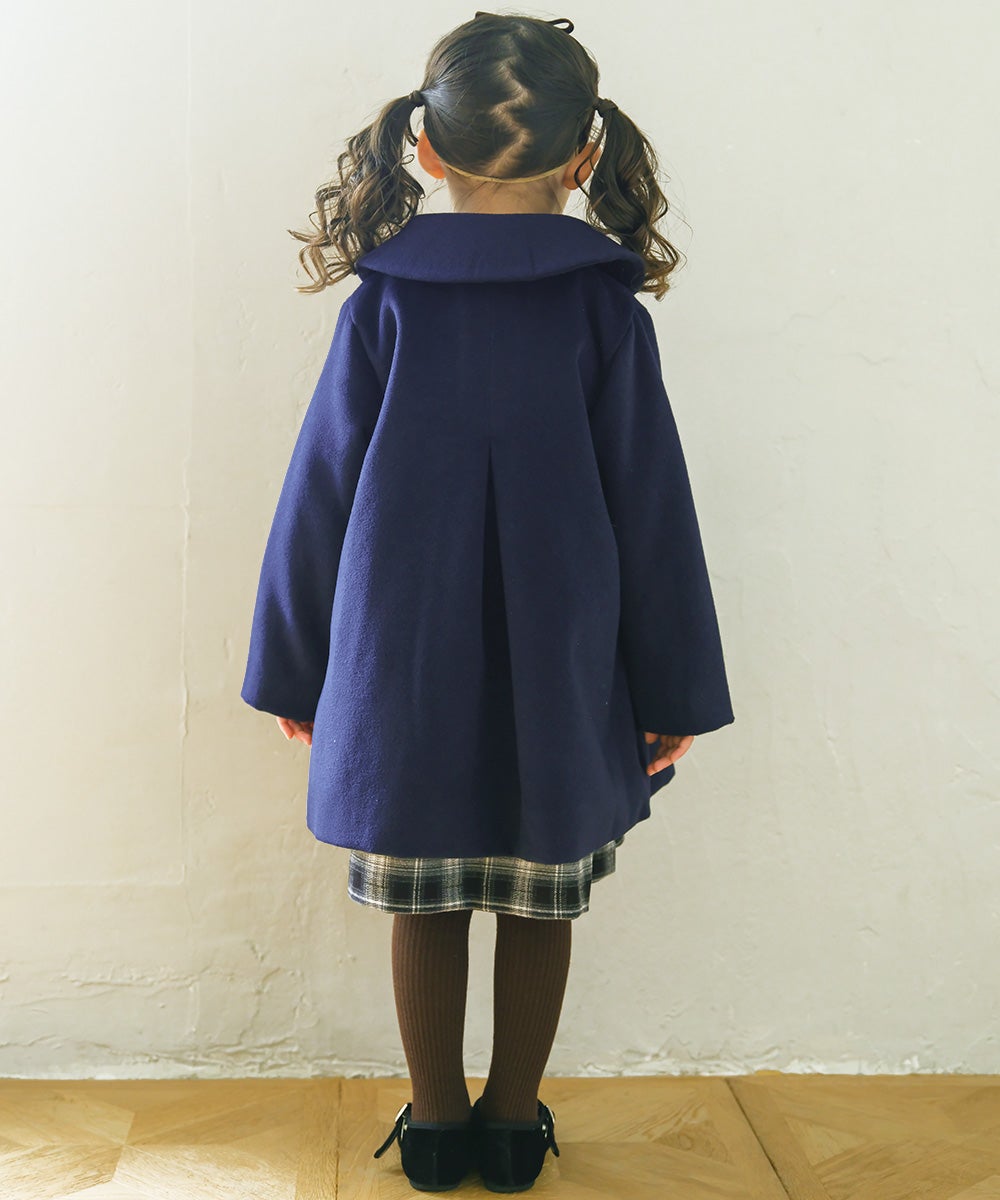 子供服 女の子 リボン 襟つき ダブルボタン 微起毛コート ネイビー(06) モデル画像4