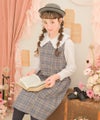 子供服 女の子 チェック柄 ダブルボタン タックワンピース グレー(09) モデル画像全身