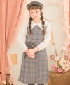 子供服 女の子 チェック柄 ダブルボタン タックワンピース グレー(09) モデル画像1