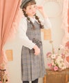 子供服 女の子 チェック柄 ダブルボタン タックワンピース グレー(09) モデル画像2