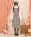 子供服 女の子 チェック柄 ダブルボタン タックワンピース グレー(09) モデル画像3