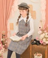 子供服 女の子 チェック柄 ダブルボタン タックワンピース グレー(09) モデル画像4