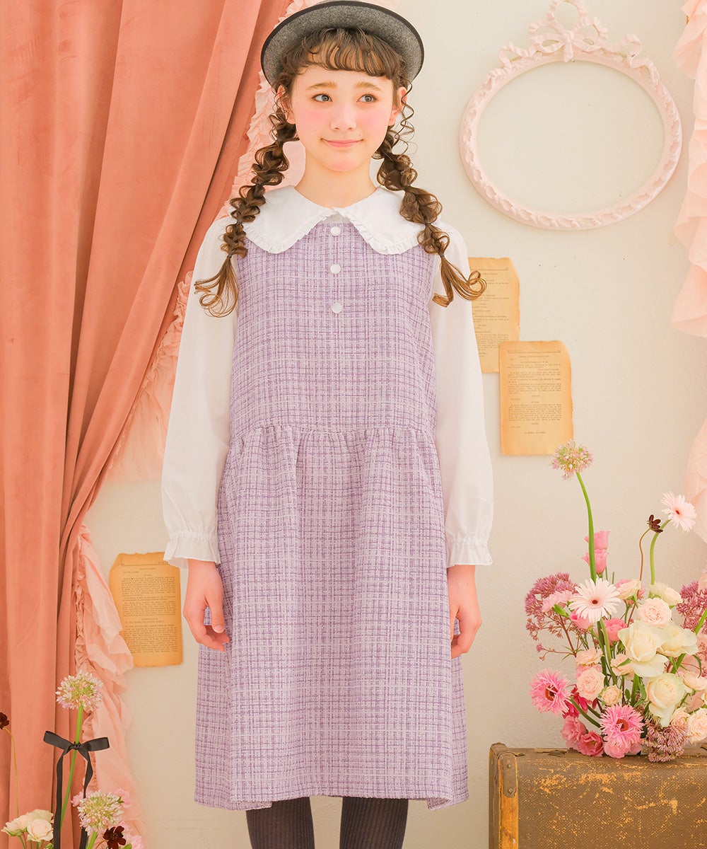 子供服 女の子 フリル 襟つき ブラウス オフホワイト(11) モデル画像3