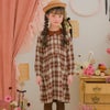 子供服 女の子 チェック柄 襟付き ボタン開き ギャザーワンピース