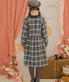 子供服 女の子 チェック柄 襟付き ボタン開き ギャザーワンピース ブラック(00) モデル画像全身