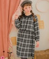 子供服 女の子 チェック柄 襟付き ボタン開き ギャザーワンピース ブラック(00) モデル画像2