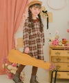 子供服 女の子 チェック柄 襟付き ボタン開き ギャザーワンピース エンジ(31) モデル画像3