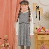 子供服 女の子 チェック柄×ブラウス 重ね着風 リボン付きワンピース