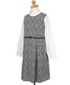 子供服 女の子 チェック柄×ブラウス 重ね着風 リボン付きワンピース ホワイト×ブラック(10) トルソー斜め