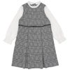 子供服 女の子 チェック柄×ブラウス 重ね着風 リボン付きワンピース ホワイト×ブラック(10) 正面