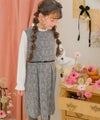 子供服 女の子 チェック柄×ブラウス 重ね着風 リボン付きワンピース ホワイト×ブラック(10) モデル画像1