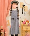 子供服 女の子 千鳥柄 リボンつき タックワンピース ホワイト×ブラック(10) モデル画像アップ
