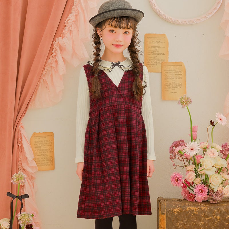ベビー服 女の子 チェック柄 カシュクール ギャザーワンピース