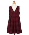 ベビー服 女の子 チェック柄 カシュクール ギャザーワンピース レッド(03) トルソー正面