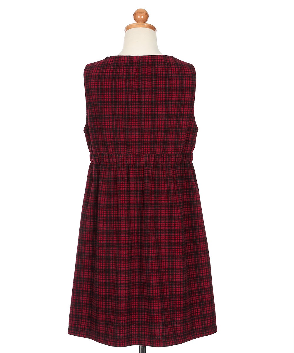ベビー服 女の子 チェック柄 カシュクール ギャザーワンピース レッド(03) トルソー背面