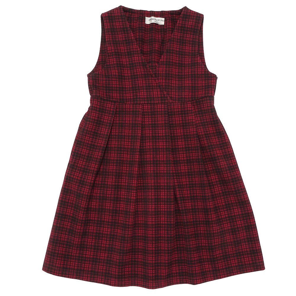 ベビー服 女の子 チェック柄 カシュクール ギャザーワンピース レッド(03) 正面