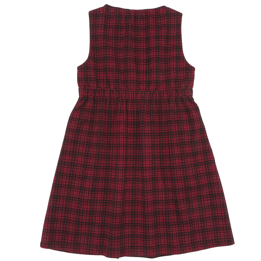 ベビー服 女の子 チェック柄 カシュクール ギャザーワンピース レッド(03) 背面