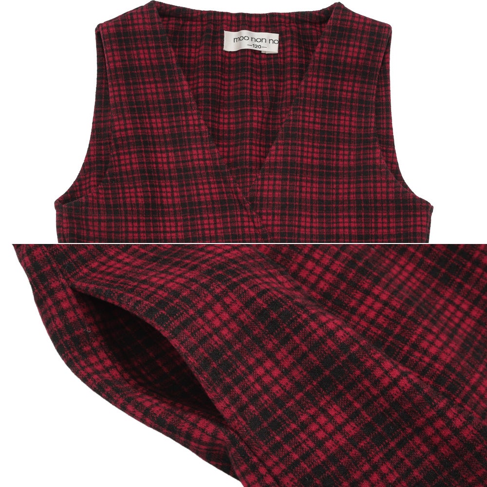 ベビー服 女の子 チェック柄 カシュクール ギャザーワンピース レッド(03) デザインポイント1