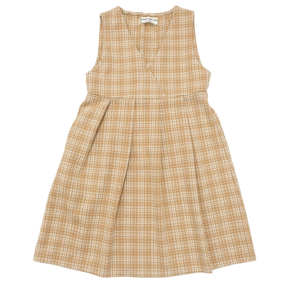 ベビー服 女の子 チェック柄 カシュクール ギャザーワンピース ベージュ(51) 正面