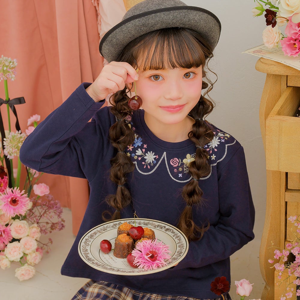 ベビー服 女の子 お花 花柄 刺繍 バックリボンつき 裏毛トレーナー