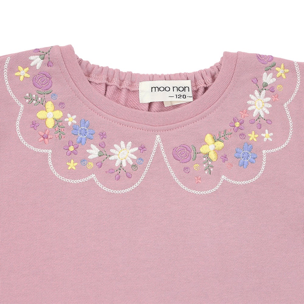 ベビー服 女の子 お花 花柄 刺繍 バックリボンつき 裏毛トレーナー ピンク(02) デザインポイント1