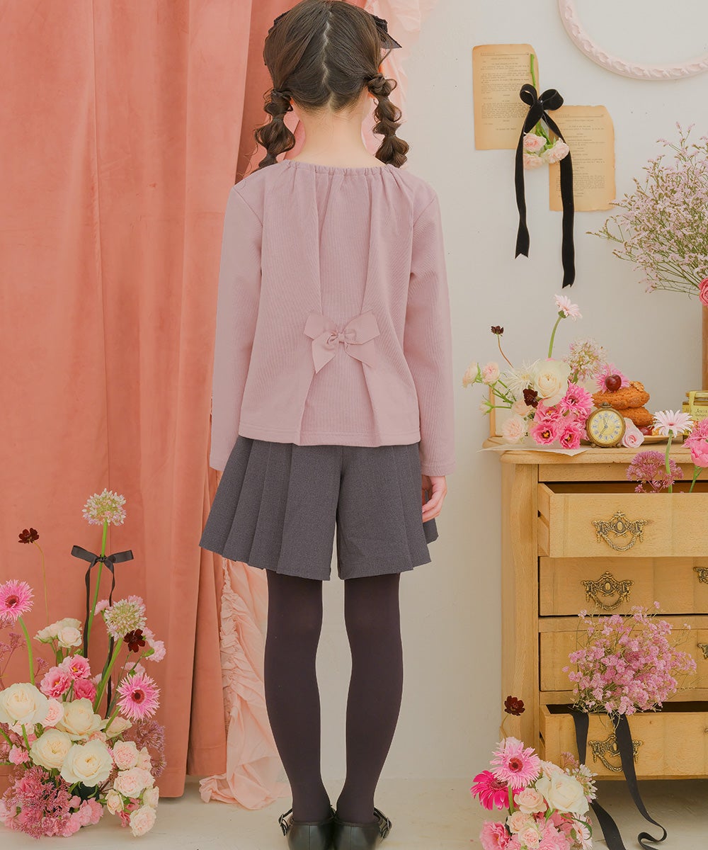 ベビー服 女の子 お花 花柄 刺繍 バックリボンつき 裏毛トレーナー ピンク(02) モデル画像1