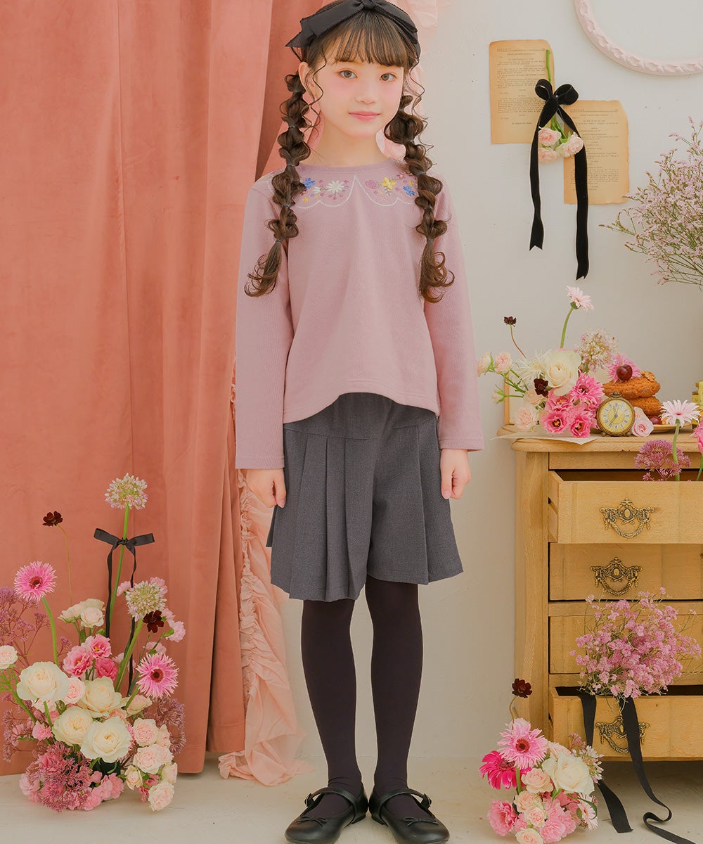 ベビー服 女の子 お花 花柄 刺繍 バックリボンつき 裏毛トレーナー ピンク(02) モデル画像2
